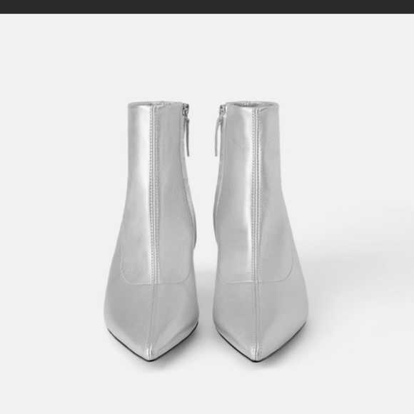 Zara Silver Leather Ankle Booties - Picture 4 of 6